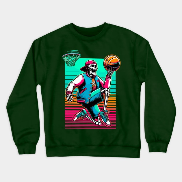 Swoosh!  College Ballin' Skeleton Slams Dunk - Neon Hoops Champion Tee Crewneck Sweatshirt by Thewondercabinet28